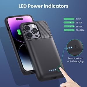 Feob Battery Case for iPhone 14 Pro(6.1inch),Powerful 7200mAh Ultra-Slim Battery Charging Case,Rechargeable Protective Extended Charger Cover for iPhone 14 Pro-Black