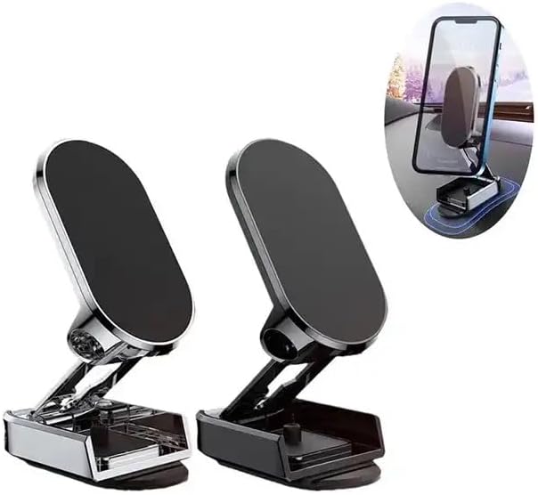 Magnetic Car Phone Holders - Foldable & Retractable Arms, N52 Magnets, 360° Rotation, Strong VHB Dashboard Adhesion, Universal Compatibility (2-Pack)