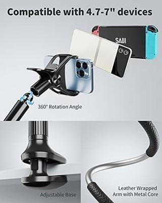 Gooseneck Universal Phone Holder for Bed, Desk, Headboard, Bed, Bedside, Table, Lazy Bracket Flexible Gooseneck Long Arm Stand 360 Adjustable , Overhead Cell Phone Clamp Mount, for All 3.5-7” Devices