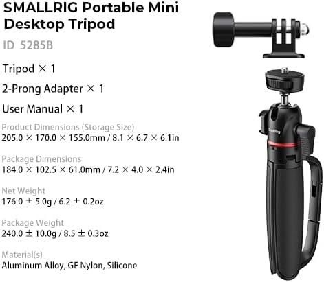 SMALLRIG Small Camera Tripod Selfie Stick, Extendable 8"-15" Mini Handheld Carabiner Tripod with Mantis Hook, 360° Ball Head, Cold Shoe Mount, 1/4"-20 Screw for DSLR, Adapter for DJI, for GoPro - 5285