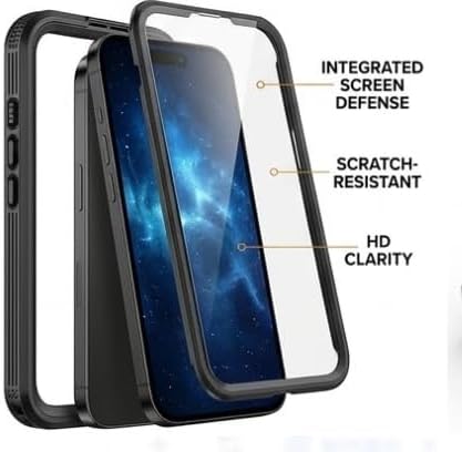 Quovellion Phone Case for iPhone 17 (6.3"), IP68 Waterproof & Dustproof Cover, Full-Body Heavy Duty Rugged Protection with Built-in Screen Protector, Black/Clear