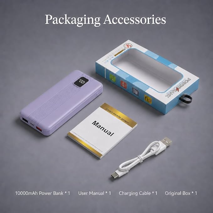 10000mAh Portable Charger with 4 Built-in Cables, 22.5W Fast Charging Power Bank, LED Display, Slim Travel Battery Pack for iPhone 17/16/15/14, Samsung Galaxy, iPad & More
