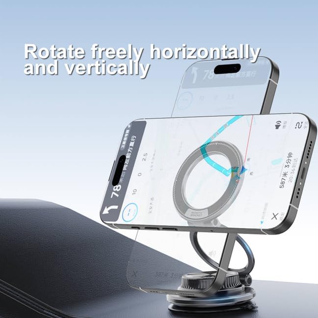 Super Strong Magnetic Car Phone Holder - 360° Rotatable Dashboard Mount with Ultra Secure Suction Cup, Mini Portable Design for Mobile Phones, Hands-Free Kit (Blue)