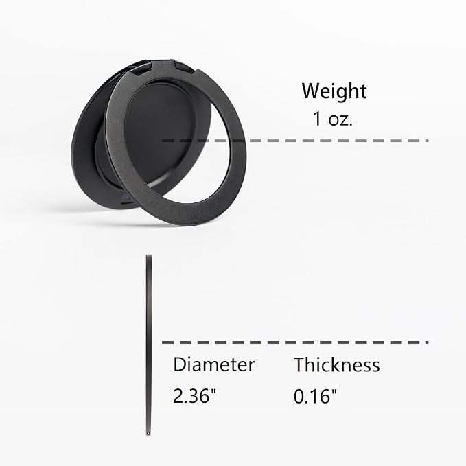 Ganinno R Stand Magnetic Ring Holder for iPhone 12 13 14 15 16 Pro max Series, Ultra-Thin Aluminum Compatible with MagSafe Cases, Removable Grip Base for PopSocket Stand (Matte Black)