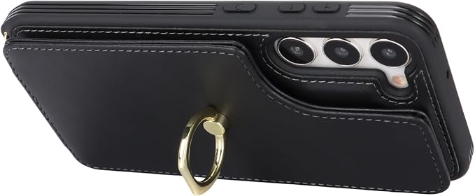 Lipvina for Samsung Galaxy S22 Case with Card Holder and Strap for Women,Crossbody Lanyard,RFID Blocking,Ring Stand,Snap Clasp,Phone Wallet Cases 6.1 inch(Black)