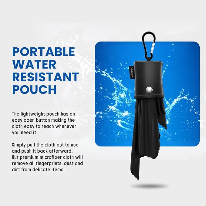 Microfiber Cloth & Glasses Wipes (6 Pack) Lens & Glasses Cleaning Cloth - Eyeglass Cleaner - Camera Lenses & Gadget Delicate Screens - Black