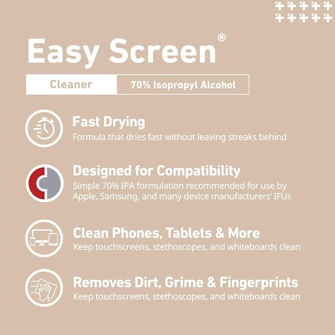 Easy Screen Cleaning Wipes, Canister β Streak-Free, Anti-Smudge Wipes for Electronics, TVs, Laptops, Tablets, Smartphones β 70 Large 6" x 9" Wipes Each, 12 Canisters per Case