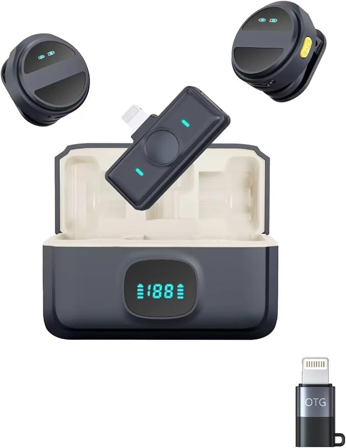 Wireless Lavalier Mini Microphone for iPhone/Android, Noise Canceling USB C Lavalier Microphone for Android iPhone Video Recording Vlogging TikTok, Magnetic Lapel Mic with Charging Case