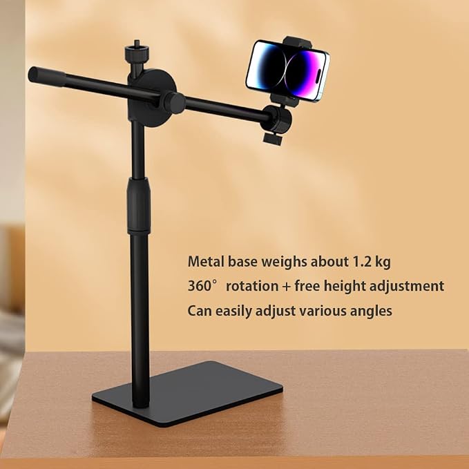 Overhead Phone and Camera Mount Stand for YouTube Live Video Cooking Makeup and Crafts - Compatible with iPhone Logitech Webcam