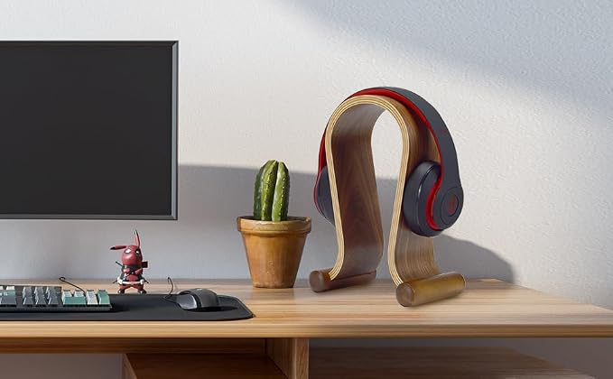 SAMDI Wood Headphone Stand, Headphone Holder Wood Headset Stand Compatible for Sony, Bose, Shure, Jabra, JBL, AKG Gaming Headphones Display et. (Walnut)