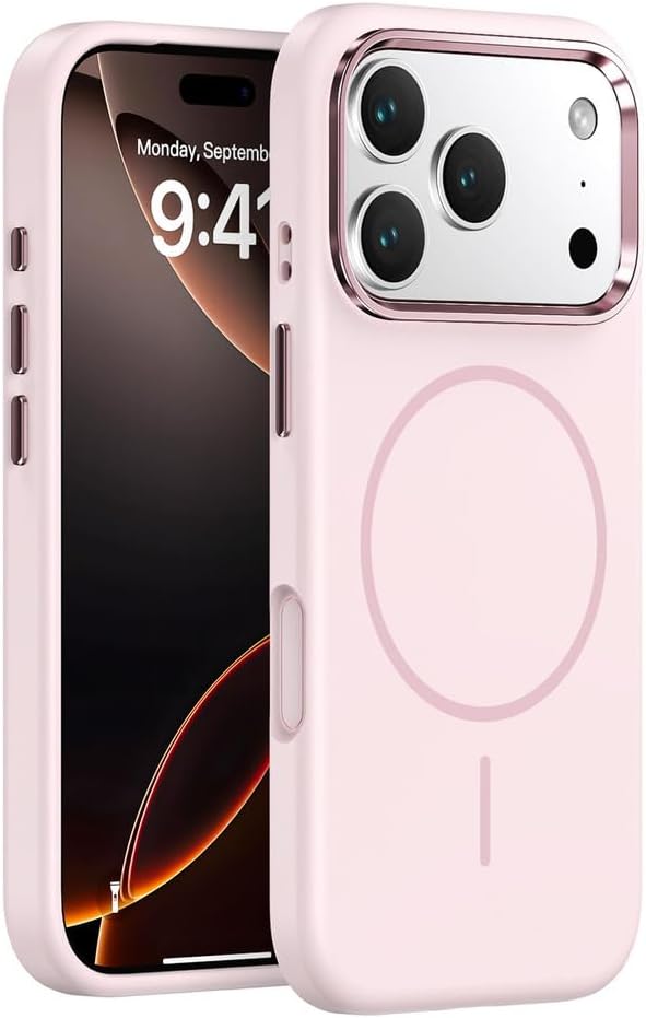 Magnetic Case for iPhone 17 Pro Max/17 Pro/17 Air/17, Wireless Charging Case, Ultra Thin Liquid Silicone Soft Fiber Lining Cover, (17 Air,Pink)