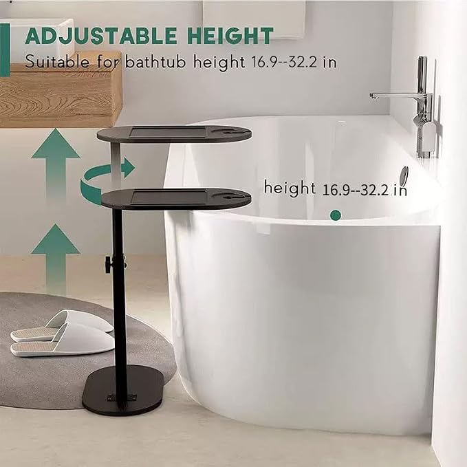 Bamboo Bathtub Tray Table with Adjustable Height,Freestanding Bath Caddy Side Table, Tub Shelf with Wine Glass Phone Holder, Suitable for Luxury Spa ,House Warming Gift and Bathing Reading(Black)