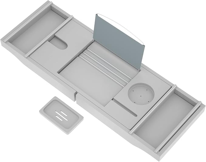 Bamboo Bathtub Caddy Tray (Non-Foldable, Gray)