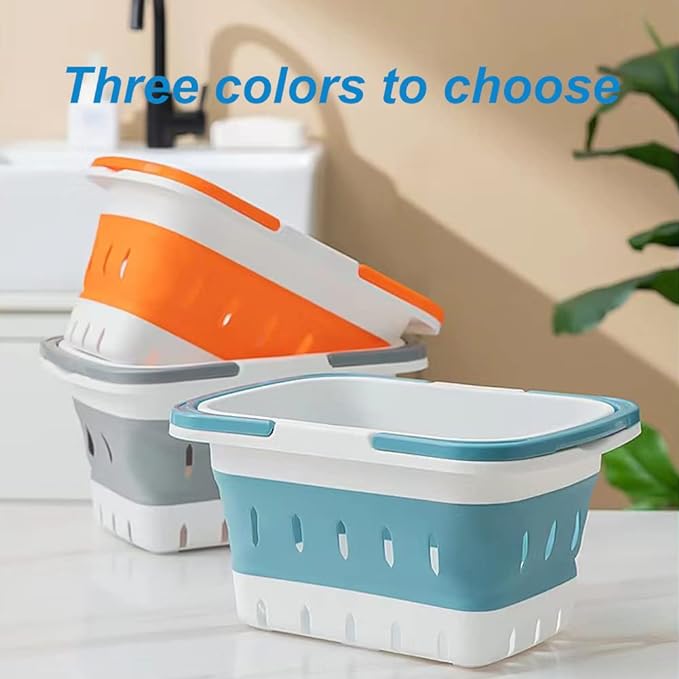 2 Pack Portable Plastic Shower Caddy Tote, Collapsible Small Basket with Handles, Box Organizer Bin for Bathroom, Kitchen, College Dorm,Gym(Grey +Blue)