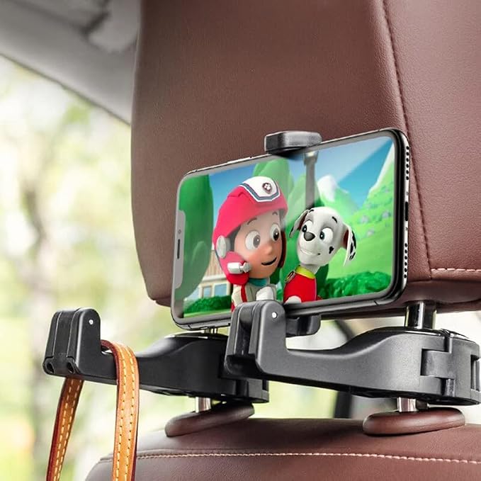 Car Headrest Hidden Hook with Phone Holder Multifunctional Seat Back Hanger for Snack Handbag Purse Cloth Invisible Car Hook - (Color: Blue)