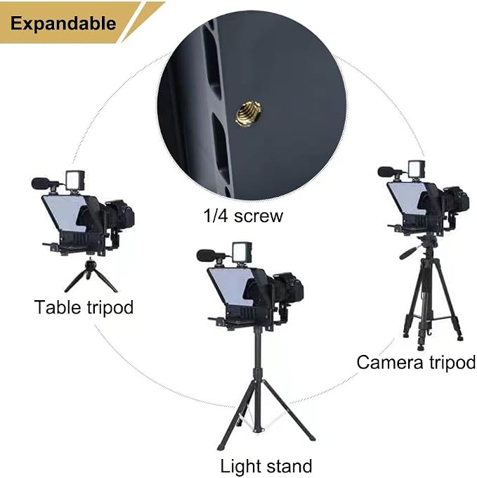 A10 Portable Teleprompter for Smartphones & DSLR Cameras with Phone Holder, Remote Control Ideal for Live Streaming, Interviews, Speeches & Video Production