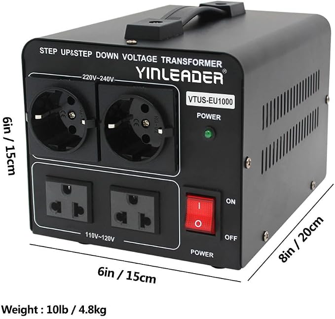 1000W 110V to 220V EU Voltage Converter Transformer Step Up/Down Converter | 110/120 Volt - 220/230/240 Volt w/US Power Cord(NO 220V Power Cord) Yinleader