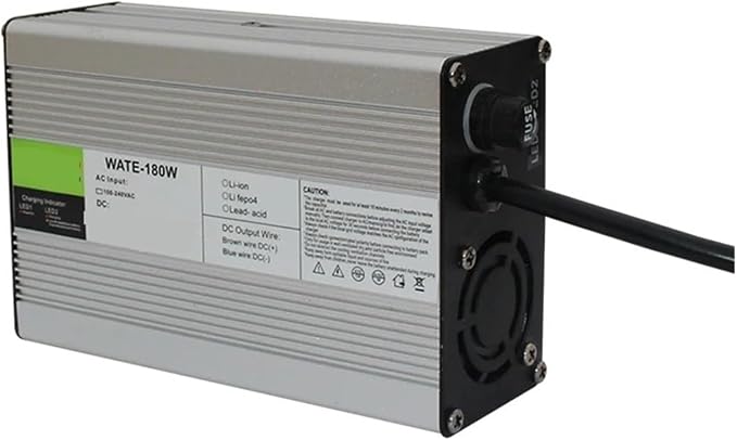 CAARLA Charger Aluminum Lithium Ion Battery 14.6V 4A Charger 12.8V 14.4V LiFePO4 Battery Smarts Charger 4S Aluminum Shell with Fan Battery Pack Charger Input 100VAC-240VAC(RCA,E+U)
