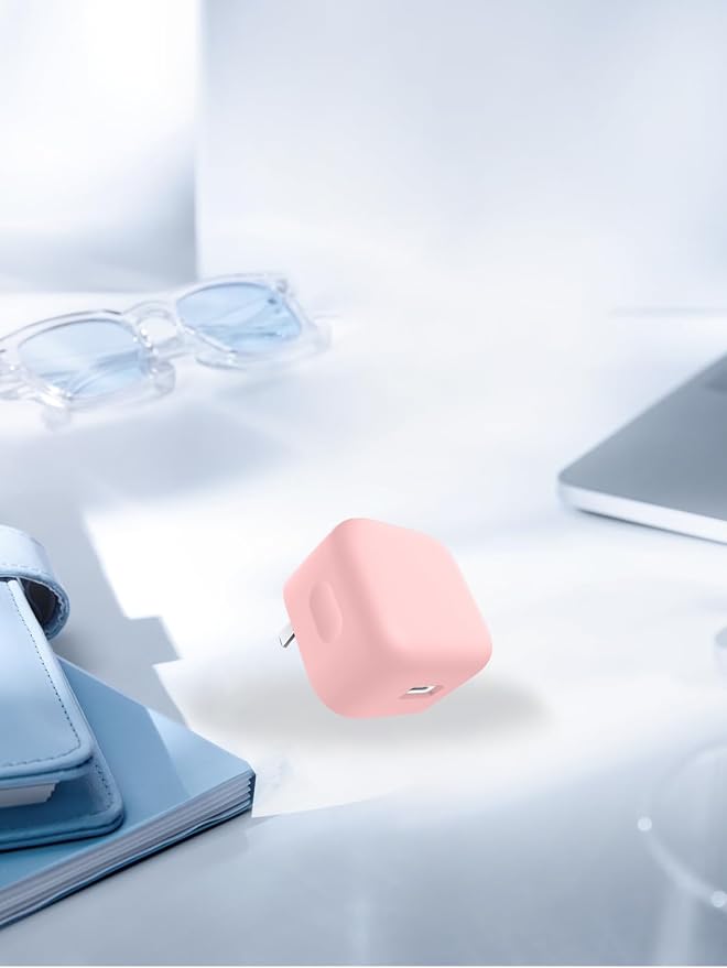 Case for Apple 40W Charger, WUNIAK Soft Silicone Protective Portable Scratch Shock Resistant Shell,Pink