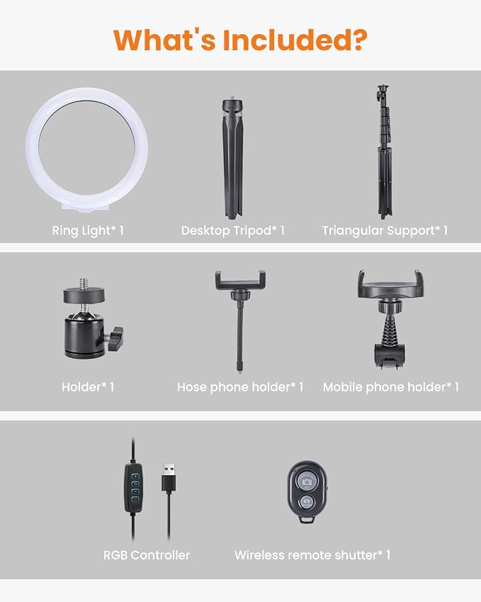 10" Desk Ring Light with 66'' Tripod Stands & Phone Holder, LED Circle Ring Lights Compatible with All Phones, 3 Color & 10 Brightness Level, for Live Stream, Makeup, Selfie, YouTube, TikTok