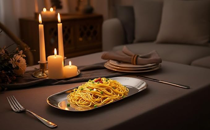 KUMGROT Candle Tray Stainless Steel Jewelry Tray Perfume Rings Keys Pillar Spherical Candles Oval Decorative Candle Holder for Bathroom Kitchen Dresser Silver 9 Inch