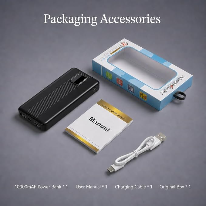 10000mAh Portable Charger with 4 Built-in Cables, 22.5W Fast Charging Power Bank, LED Display, Slim Travel Battery Pack for iPhone 17/16/15/14, Samsung Galaxy, iPad & More