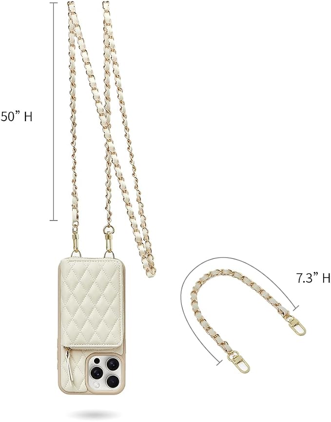 LAMEEKU Designed for iPhone 14 Pro Max, Crossbody Chain Shockproof RFID Case for Women Compatible with iPhone 14 Pro Max, 6.7 Inch-Beige