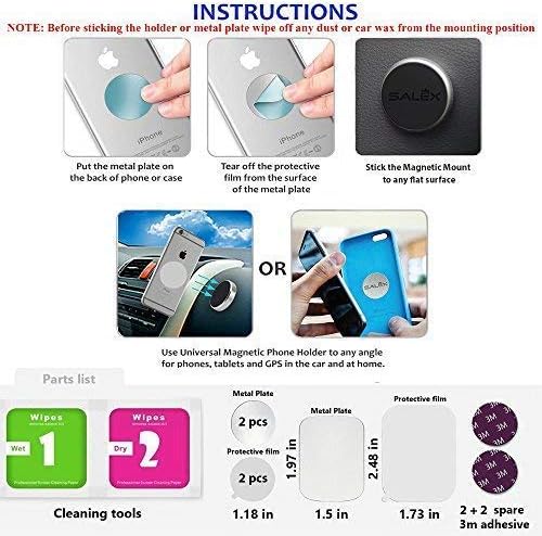 Magnetic Phone Mounts 2 Pack with 3M Adhesive. Black Flat Cell Phone Holder for Car Dashboard, Truck, Wall, Mirror, Table. Universal Low Profile Stick on Magnet Set for Tablet Smartphone, Mobile