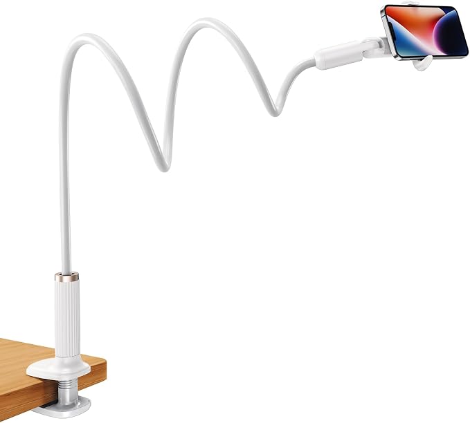 Gooseneck Phone Holder for Bed, Flexible Long Arm Cell Phone Stand with Clamp Mount, 900°Rotation Overhead Phone Mount for Bedside,Headboard,Desk, Universal for 4-7" Phone (35.43 Inches Length)