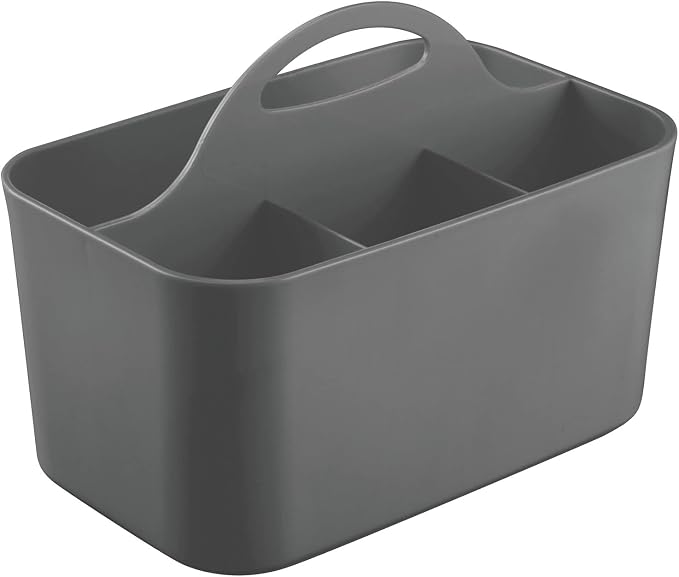 mDesign Small Plastic Shower/Bath Storage Organizer Caddy Tote with Handle for Dorm, Shelf, Cabinet - Hold Soap, Shampoo, Conditioner, Combs, Brushes, Lumiere Collection, Dark Gray (Pack of 2)