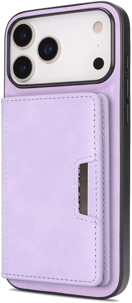 Flip Case for iPhone 17 Pro Max/17 Pro/17 Air/17,Heavy Duty Protection Magnetic Suction Detachable Card Holder Phone Case Folio Stand Wireless Charging Cover (17 Pro,Purple)
