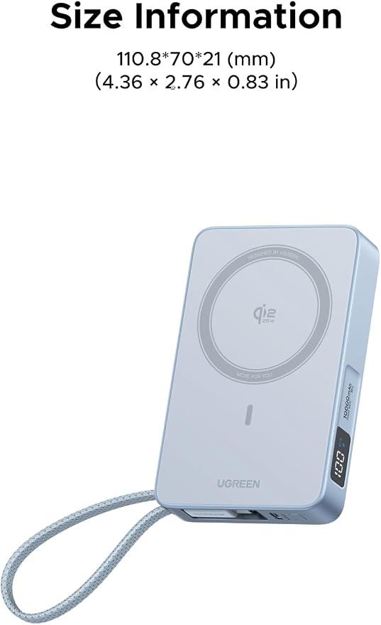 UGREEN MagFlow 10,000mAh Power Bank, Qi2 25W Certified Wireless Charging, Magnetic Portable Charger for MagSafe with Built-in Cable, 30W USB-C Battery Pack for iPhone 17 Pro Max/16/15/14/13/12