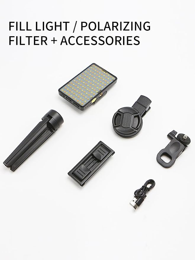 Tattoo Light with 120 LED Beads and 52MM CPL Filter Lens 360° Rotatable Clip Tattoo Equipment Supplies TikTok Remove Glare LED Polarized Fill Light for Video Recording,for Phone, Camera, Laptop, iPad