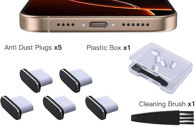 USB C Dust Plug, 5 Pack Type C Anti Dust Plug Cover Charging Port Protector Cap, Compatible with iPhone 17 16 15 Pro Max Plus Samsung Galaxy S25 S24 S23 S22, All USB Type-C Ports