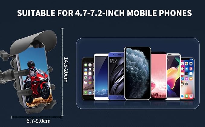 Motorcycle Phone Mount Holder - Sun Proof&Rain Proof&Vibration Proof&Anti Theft Phone Metal Stand is Suitable for Installing 4.7-7 Inch Phones On Motorcycles Bicycles Scooters and ATV Stands