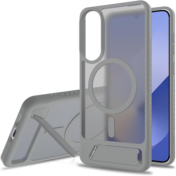 Magnetic Car Charging Phone Case for iPhone 17/16 Pro Max, 45° Built-in Kickstand, Military-Grade Shockproof Protective Cover (Gray, iPhone 16 Pro Max)