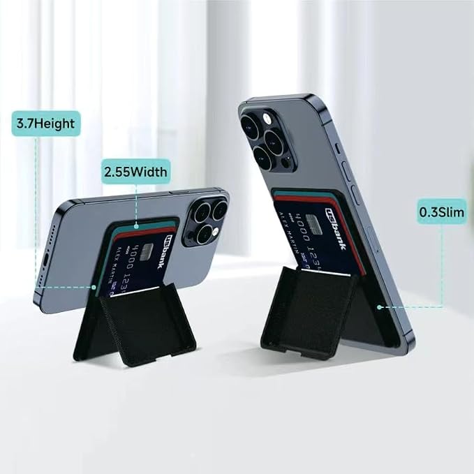 Asstar Magnetic Wallet Compatible with MagSafe Wallet, Adjustable Wallet Stand for Apple Wallet Mag Safe, Magnetic Card Holder Wallet for iPhone 15/14/13/12 Series, Twill PU Leather, 3 Cards,Black