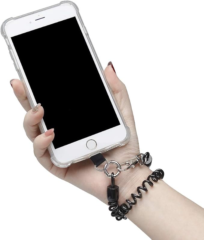 Doormoon Phone Lanyard Tether with Patch*2, Carabiner*1, Bottle Opener Carabiner*1, Stretchy iPhone Lanyard Anti Theft Phone Strap for Anti-Drop Outdoor Compatible for iPhone Most Smartphones, Black