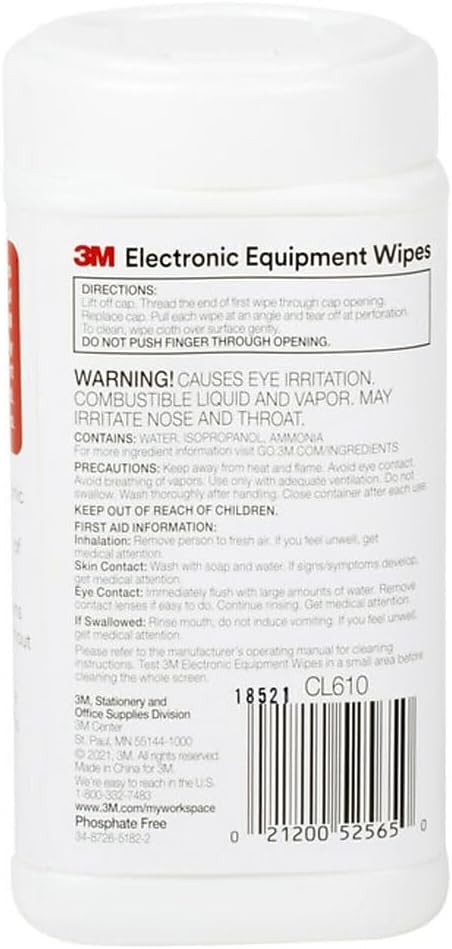 3M Antistatic Wipes, 80-Count Canister, Safe for Use on Most Electronic Devices (CL610)