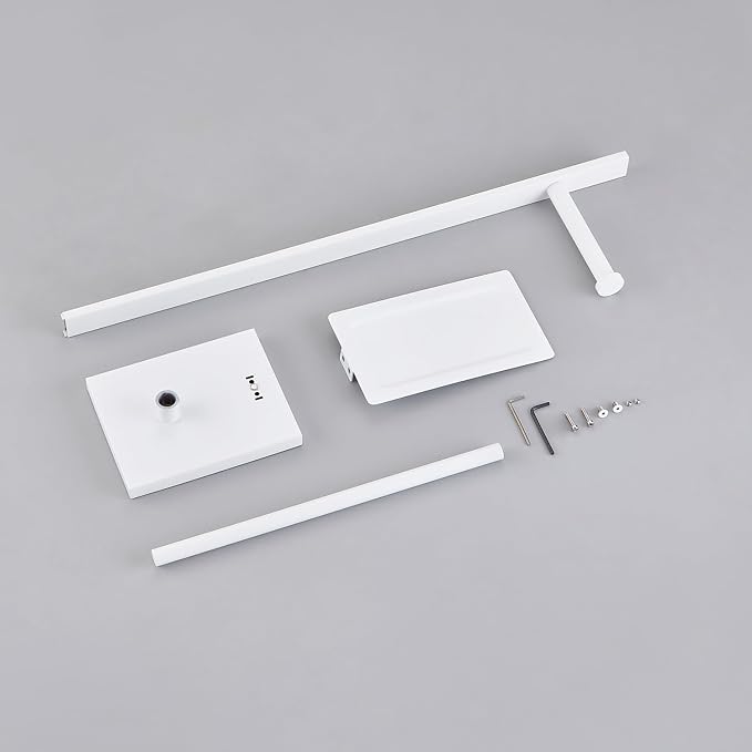 Freestanding Toilet Paper Holder for Bathroom–Stainless Steel Square Tissue Dispenser with Storage Tray & Roll Organizer (White)