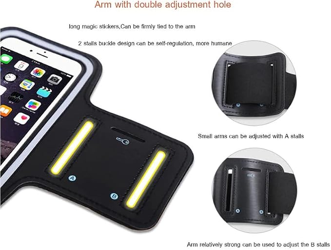 Compatible with Samsung Galaxy A15.Reflective Adjustable Black Armband Case with Key Holder Fits Arms up to 14 inches Big.