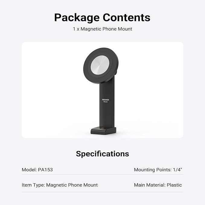 NEEWER Entry Level Version Magnetic Phone Holder Tripod Mount Adapter, 360° Compact Lightweight Portable Compatible with MagSafe iPhone Samsung Android for Video Recording, PA153