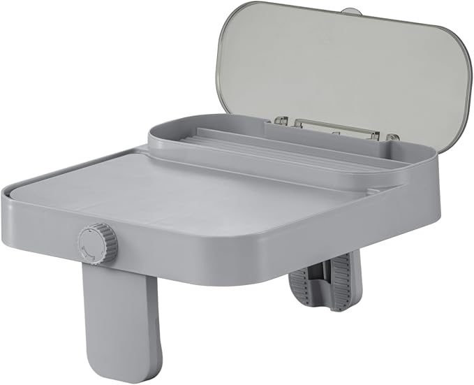 Bestway Lay-Z-Spa 4-in-1 Accessory Table for Hot Tubs, Side Tray for Tablet, Phone, Drinks and Snacks, Adjustable Universal Fit with Cup Holders, Grey