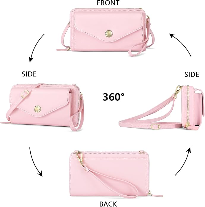 Peacocktion Crossbody Bags for Women RFID Wristlet Wallets Travel Vegan Leather Small Clutch Purses with Phone Pocket Zipper