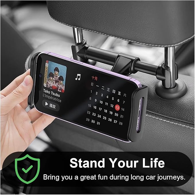 Car Headrest Mount, Adjustable 360 Rotating Tablet Holder for 5.3"-10.2" Devices, Universal Car Backseat Phone Mount for Kids, Fit for iPhone Pro Max, Galaxy Tabs (Black)