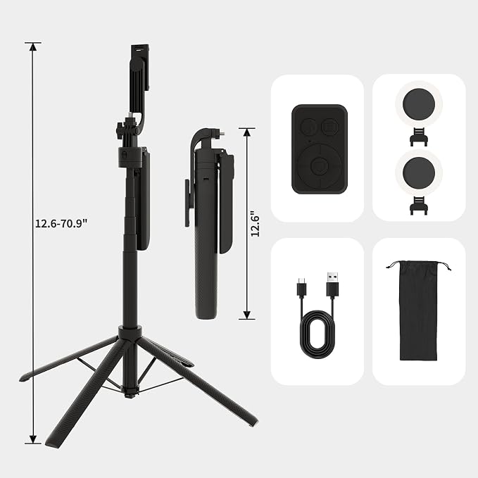 Auto Face Tracking Selfie Stick Tripod with Fill Light, 360 Rotation & Gesture Control, 70.9" Selfie Stick Tripod for iPhone with Remote for for TikTok/Vlog/Live Stream/Video Recording