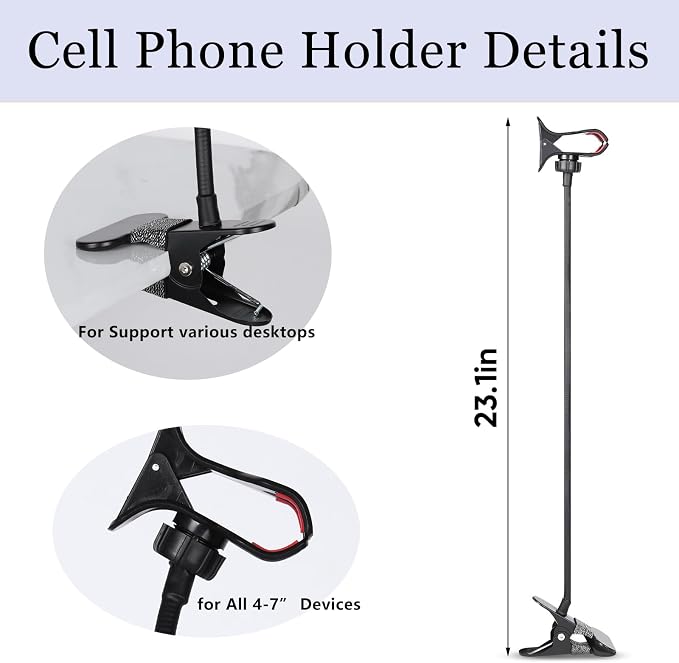 Cell Phone Holder Gooseneck Mount, Universal Lazy Bracket Flexible Long Arm Clamp Clip Phone Stand for Bed,360 Adjustable DIY Flexible Grip Desktop Mobile Phone Stand for All 4-7” Devices