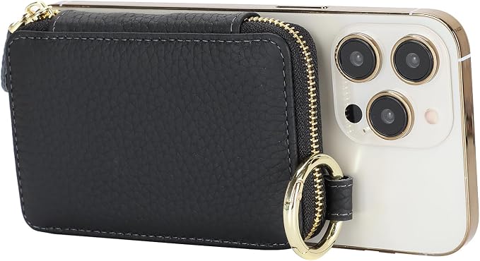 Cavor Compatible with MagSafe Wallet Genuine Leather Cash Wallets for Women, Magnetic Phone Wallet for iPhone 17 Pro Max/16/15/14/13/12, id Credit Card Holder with Mag safe Keychain-Black