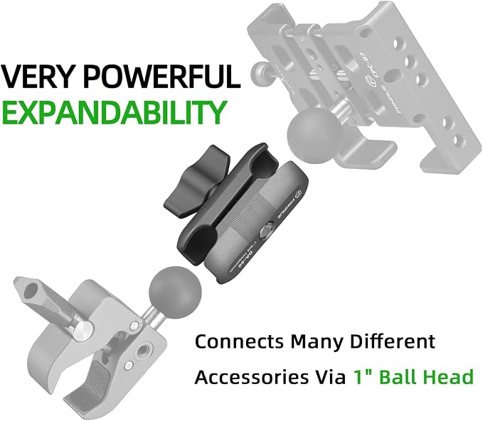 FANAUE Double Socket Arm Compatible with RAM Mounts B Size Ball Head and Bike Motorcycle Phone Holder, Fits Industry All Standard 1" Ball Adapters (DA-60)