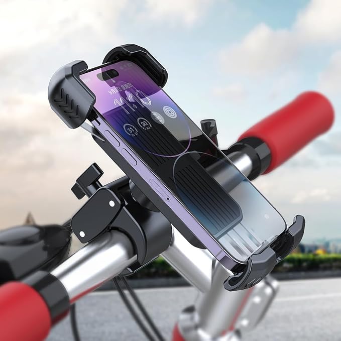 Bicycle Phone Holder,Bike Cell Phone Holder for iPhone 16 15 14 13, Galaxy S24 S23 & 4.5-7" SmartPhone,360° Rotatable Handlebar Phone Mount for Scooter ATV Road Mountain Bike Golf Car Navigation